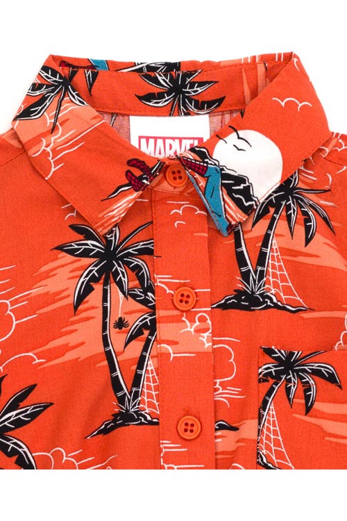 Marvel Spider-man Button Front Hawaiian Shirt In Orange