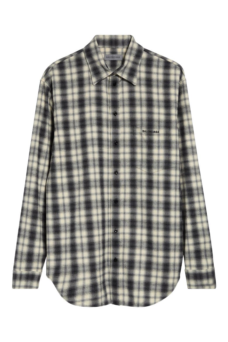 Regular Fit Check Cotton Flannel Button-Up Shirt, Main, color, 9040 WHITE/ BLACK
