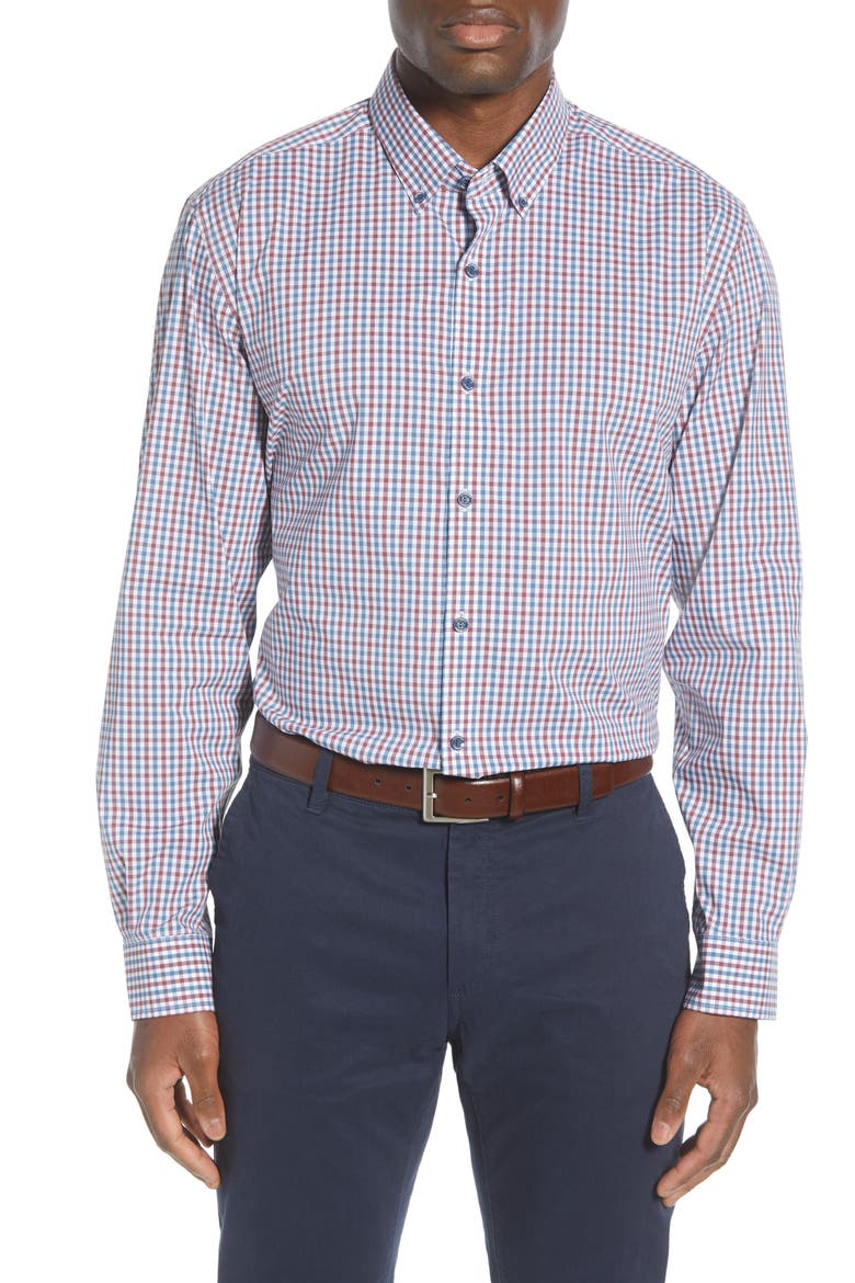 Soar Classic Fit Mini Check Button-Down Performance Shirt, Main, color, MARS