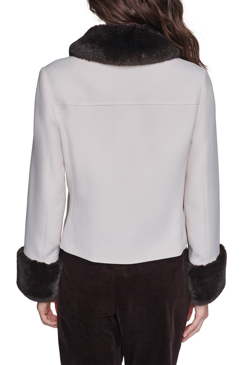 Faux Fur Trim Short Jacket, Alternate, color, BIRCH/ CHOCOLATE