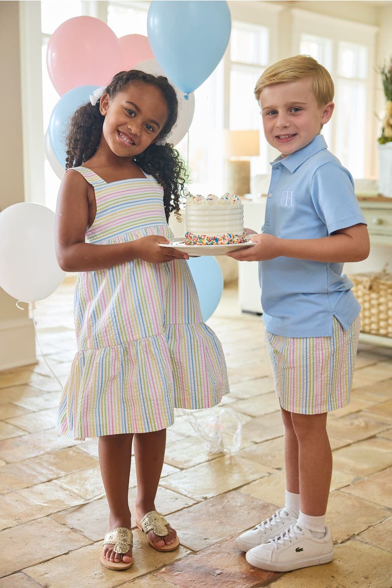 Kids Basic Short, Alternate, color, Rainbow Stripe Seersucker