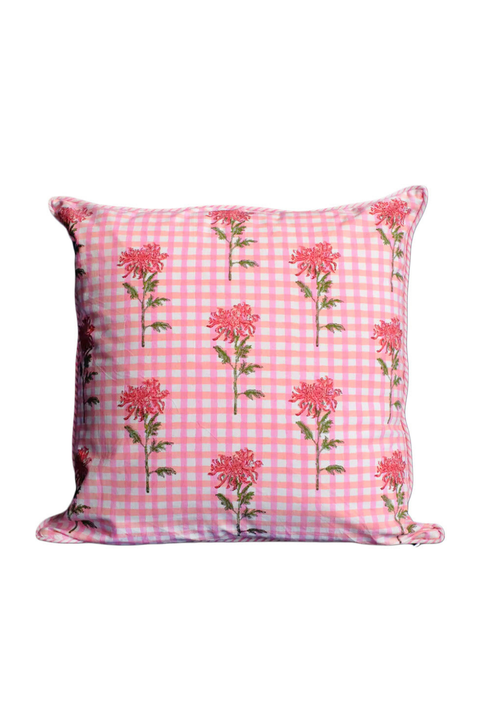 Dahlia Gingham Blockprint Pillow - Cover Only