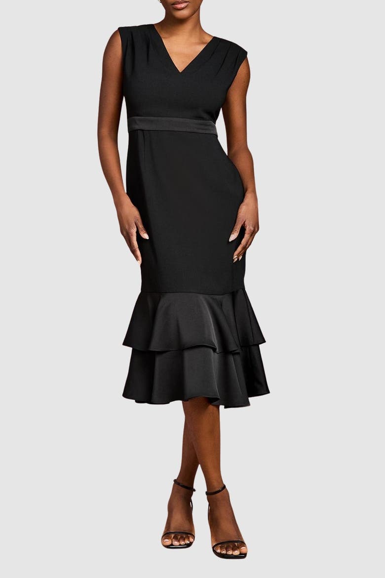 Crepe Peplum Dress, Alternate, color, Black