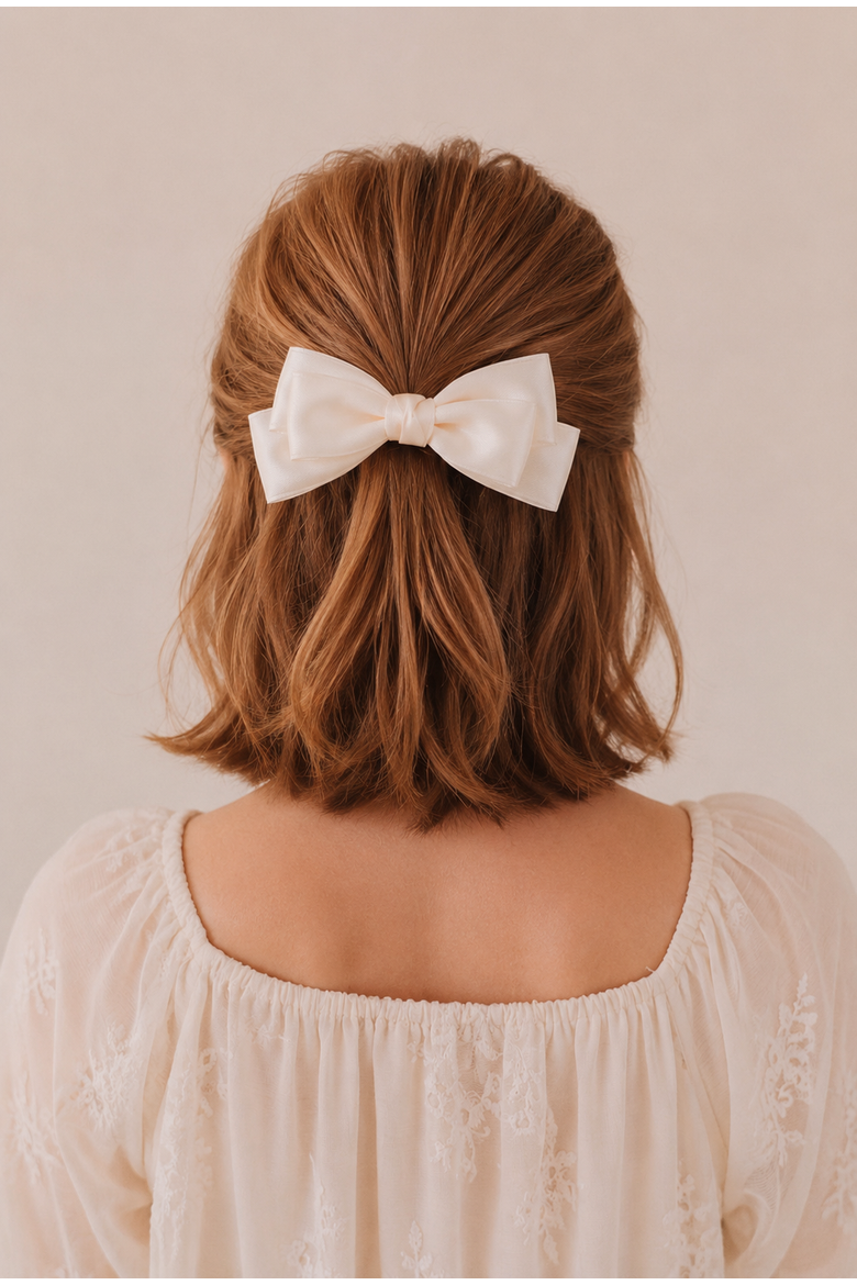Large Double Bow Clip Set, Alternate, color, Navy Blue & Ivory