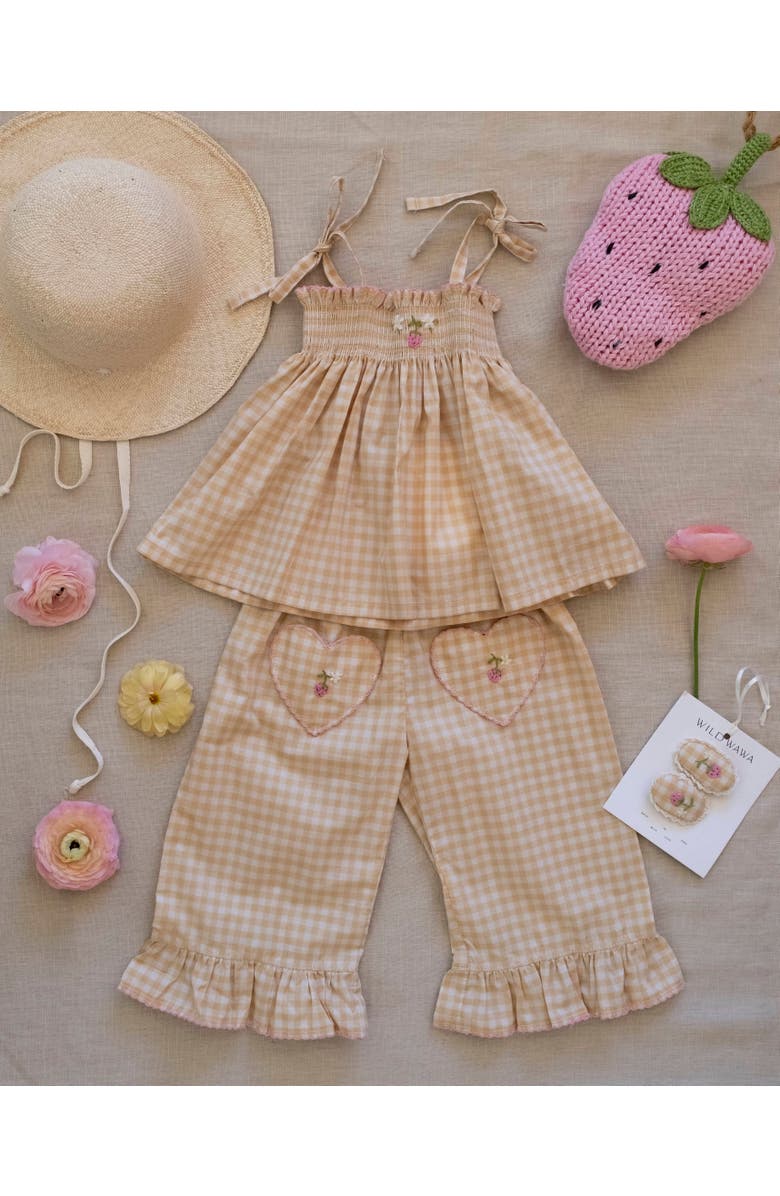 Wild Wawa Ruffle Pant Set, Alternate, color, Yellow Gingham/Strawberry