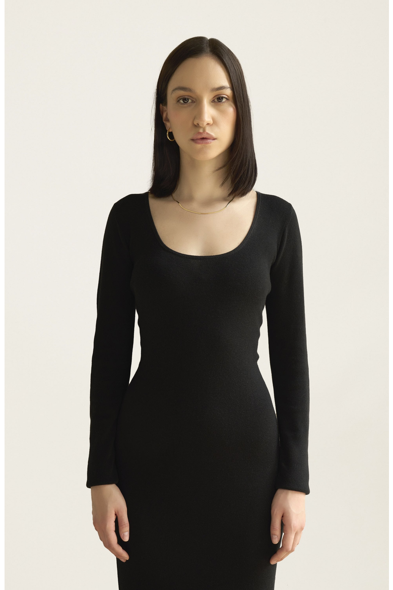 Yvette Featherlight Long Sleeve Dress, Main, color, Black