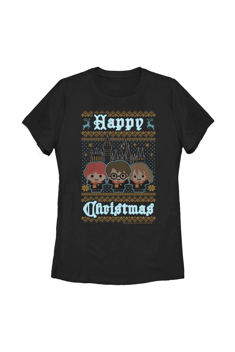 Women's Harry Potter Happy Christmas Ugly Sweater Print  Graphic T-Shirt, Main, color, Black