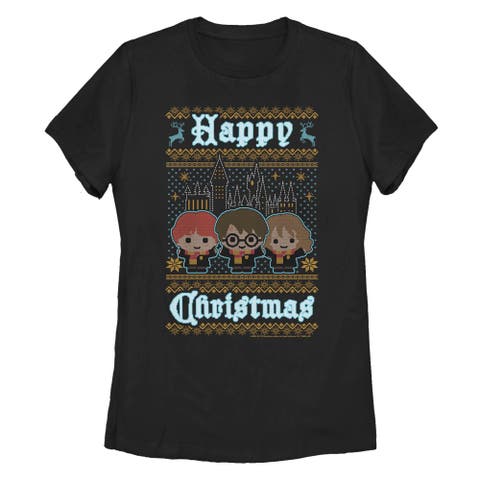 Women's Harry Potter Happy Christmas Ugly Sweater Print  Graphic T-Shirt