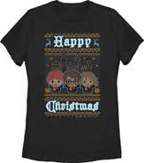 HARRY POTTER Women's Harry Potter Happy Christmas Ugly Sweater Print  Graphic T-Shirt