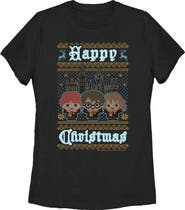 HARRY POTTER Women's Harry Potter Happy Christmas Ugly Sweater Print  Graphic T-Shirt