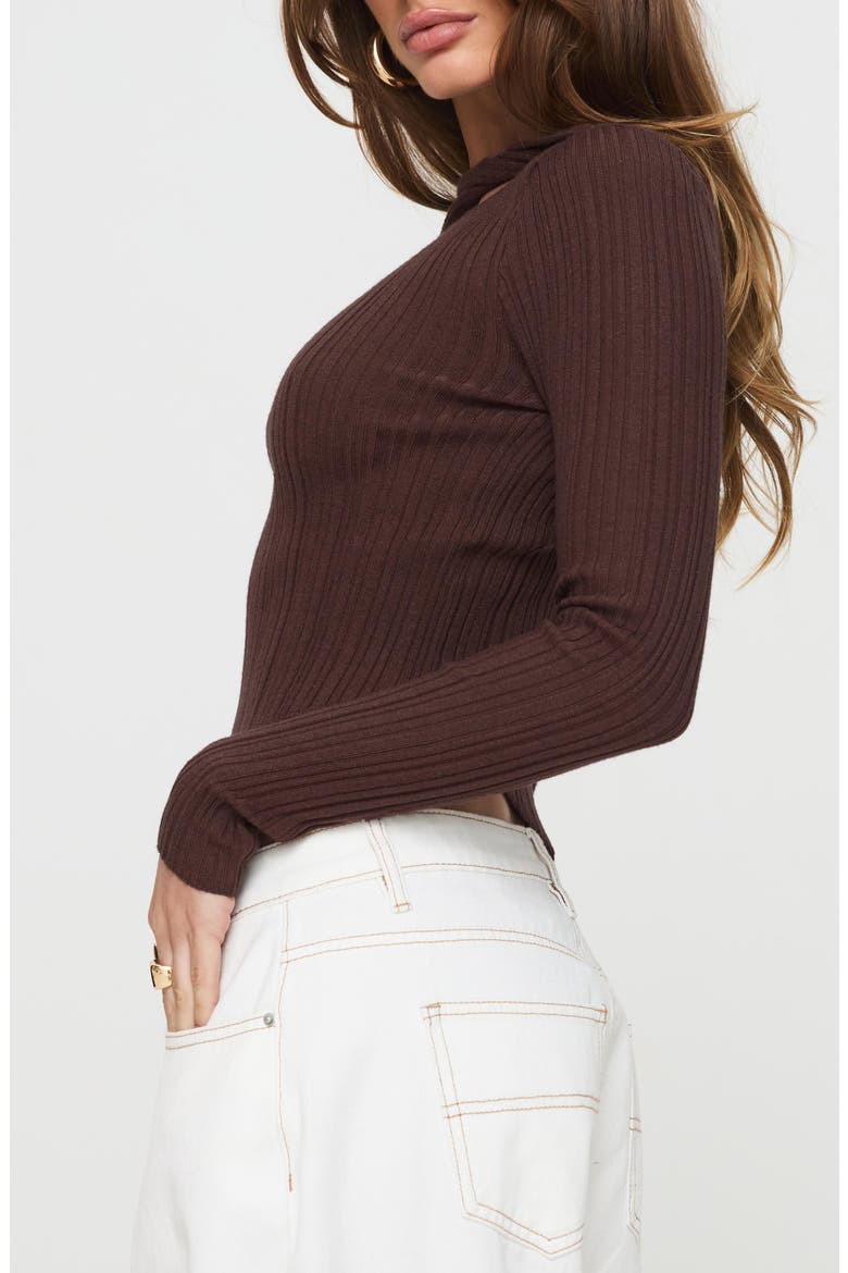Ellara Cutout Asymmetric Rib Top, Alternate, color, BROWN