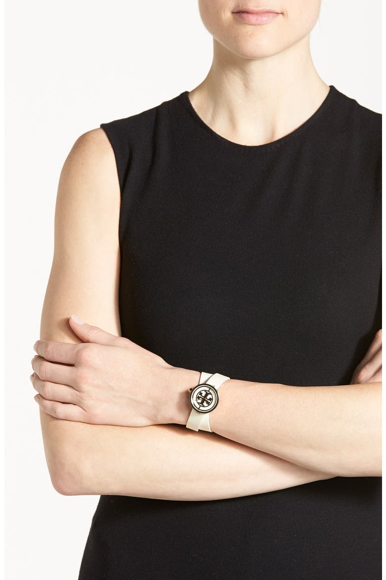 'Reva' Logo Dial Double Wrap Leather Strap Watch, 28mm, Alternate, color, IVORY/ GOLD