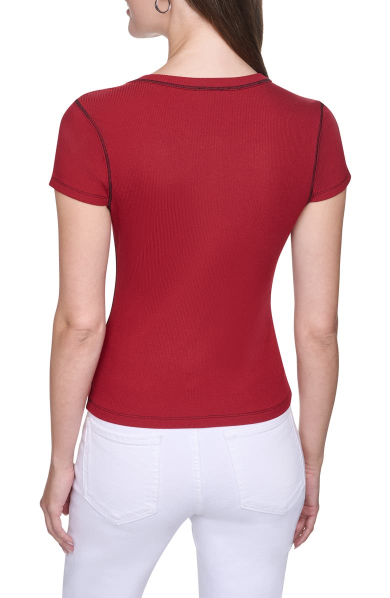 DKNY Short Sleeve Contrast Stitch T-Shirt, Alternate, color, Rhythm Red/ Black