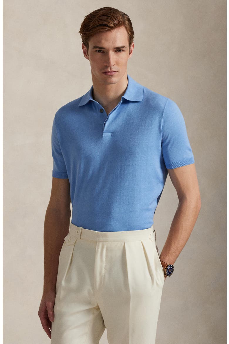 Rib Trim Cotton Polo, Alternate, color, SKY BLUE