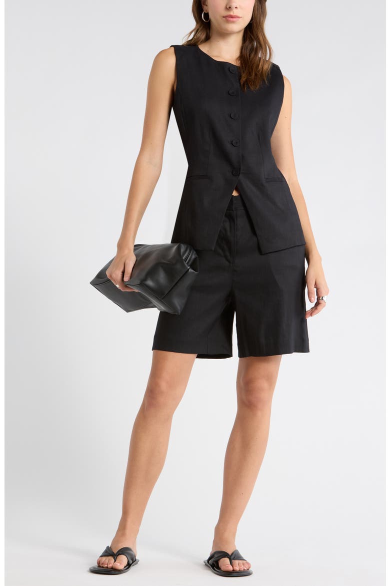 Pleat Front Trouser Shorts, Main, color, BLACK