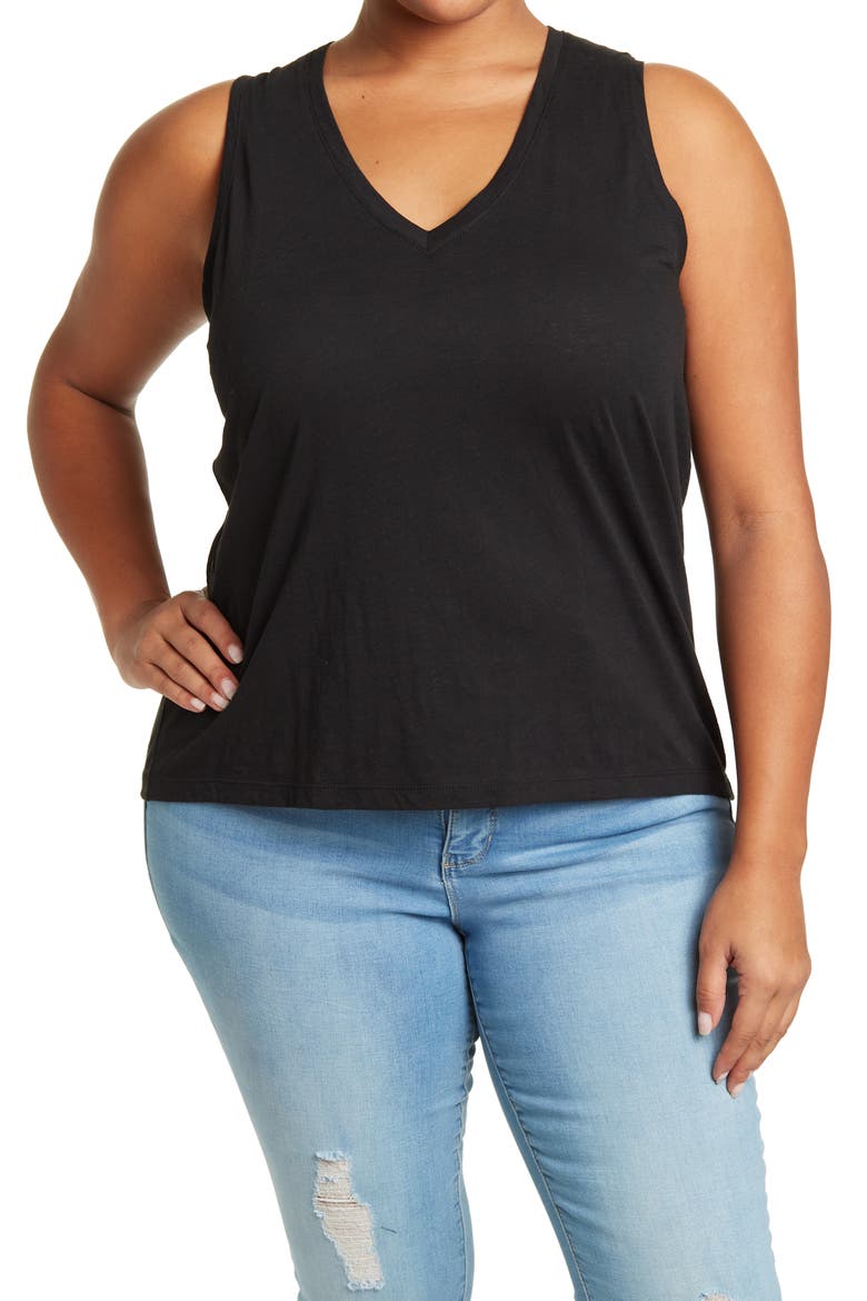 Whisper V-Neck Tank Top, Main, color, TRUE BLACK
