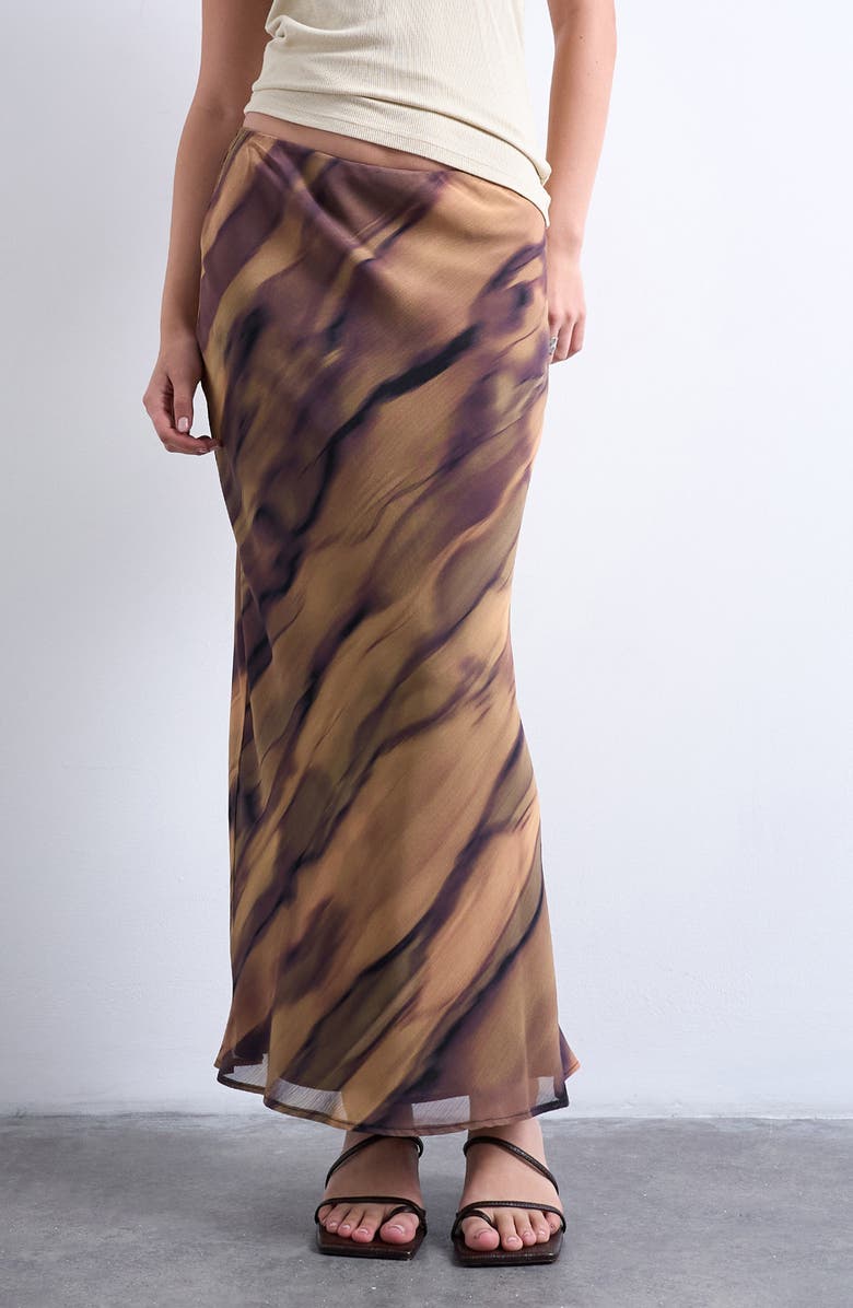 Topshop Stripe Chiffon Skirt, Main, color, Beige Multi