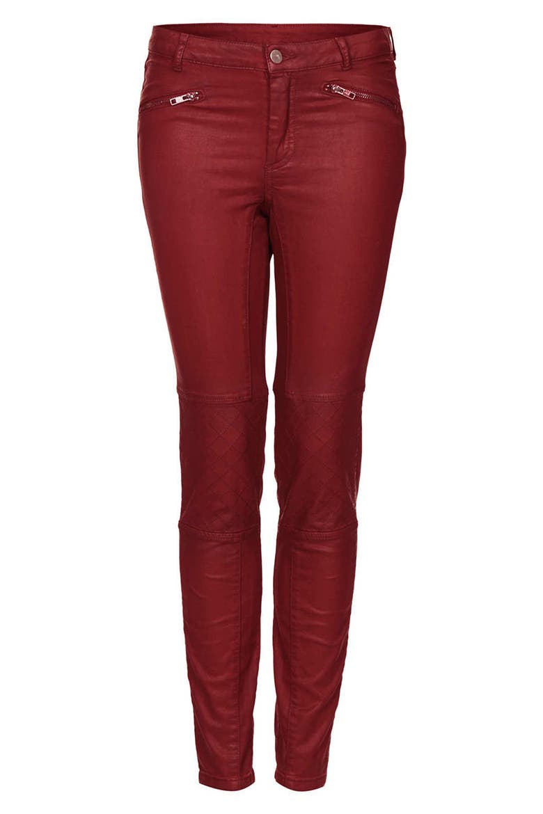 Coated Skinny Biker Pants, Alternate, color, RED