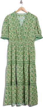 MAX STUDIO Short Sleeve Tiered Maxi Dress