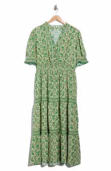 MAX STUDIO Short Sleeve Tiered Maxi Dress