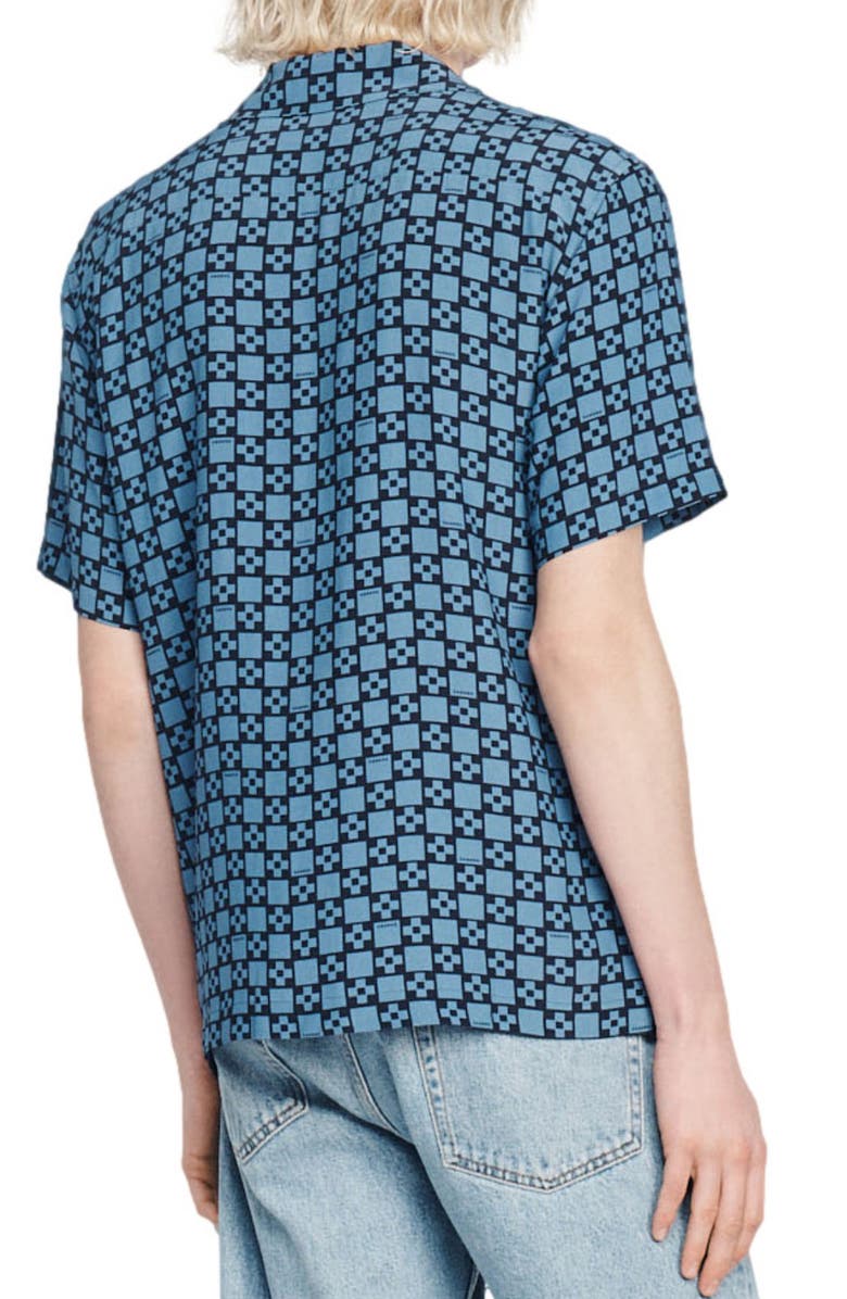 SANDRO Cross Geo Print Short Sleeve Button-Up Camp Shirt, Alternate, color, 