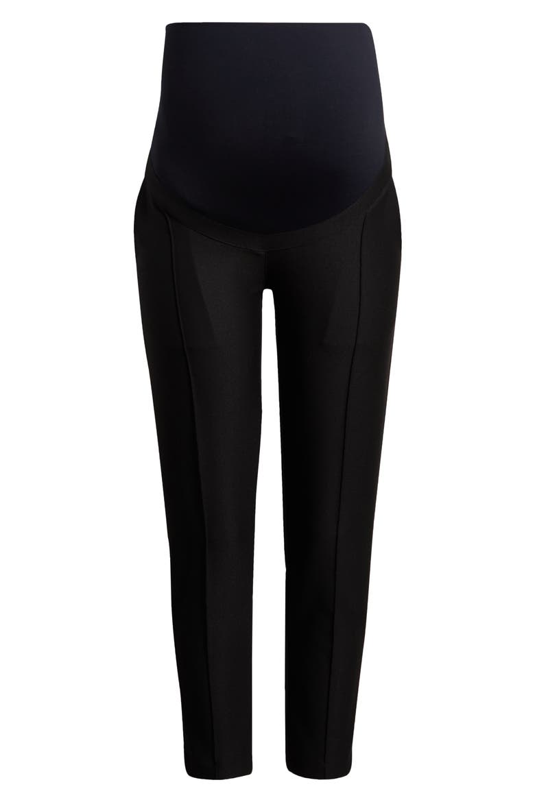 Women's Slim Leg Over-Belly Maternity Dress Pants in Black Italian Stretch Suiting Fabric, Alternate, color, BLACK