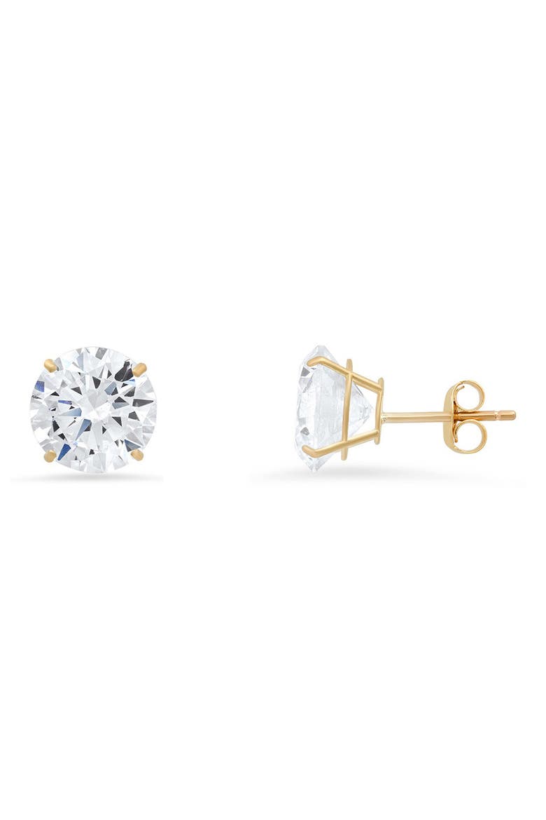 10K Gold Round Cubic Zirconia Stud Earrings, Main, color, GOLD/6MM