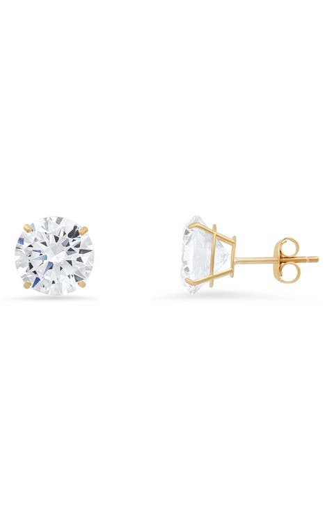 10K Gold Round Cubic Zirconia Stud Earrings