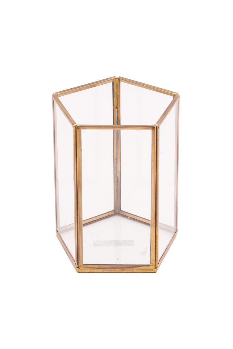 Luminary Pillar Glass Candle Holder, Alternate, color, Gold