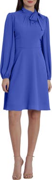 Maggy London Catalina Tie Neck Long Sleeve Fit & Flare Crepe Dress