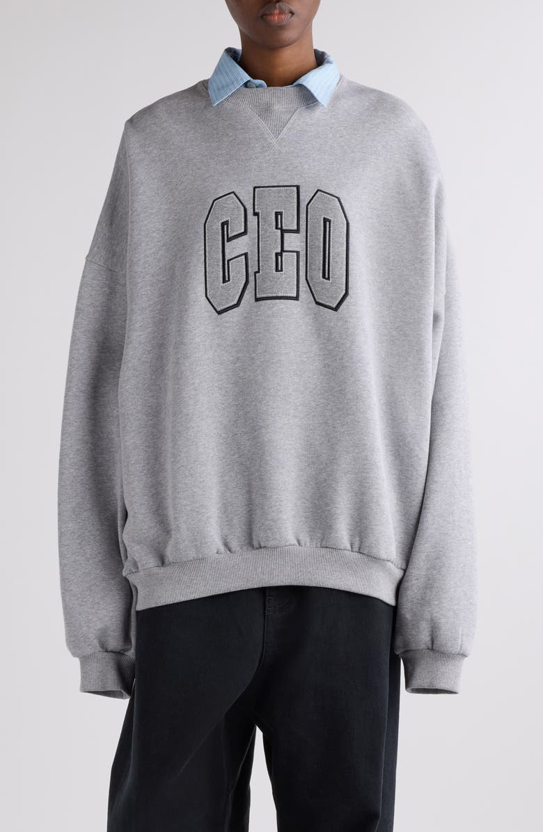 Balenciaga Shirt Collar Graphic Sweatshirt, Main, color, 1300 Heather Grey