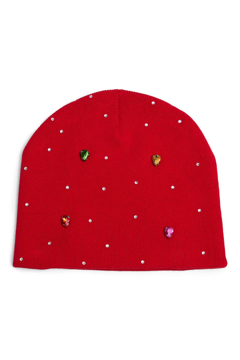 Embellished Cotton Beanie, Main, color, RED
