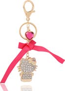 Hello Kitty Crystal Charm Keychain with Bow and Heart Accent