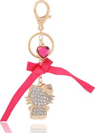 Hello Kitty Crystal Charm Keychain with Bow and Heart Accent