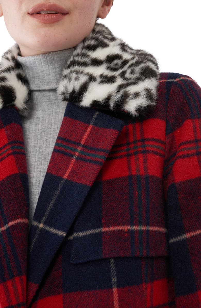 NVLT Faux Fur Collar Plaid Long Coat, Alternate, color, 