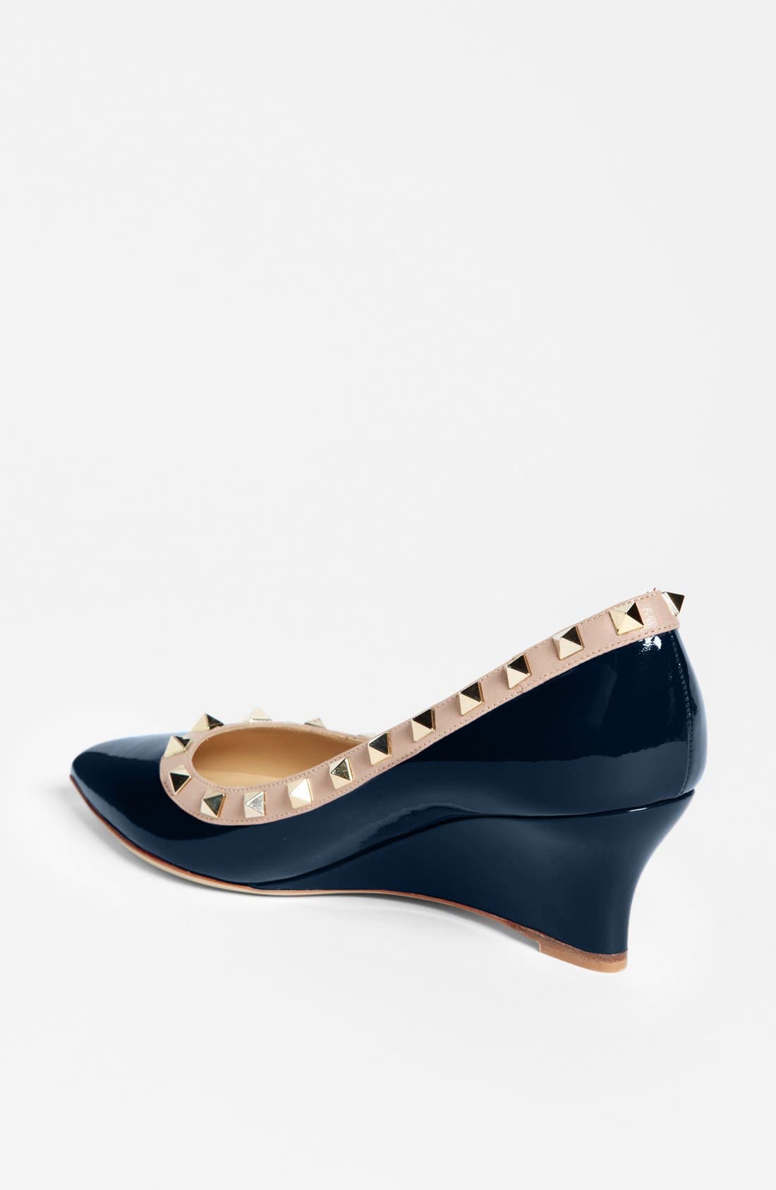 Valentino 'Rockstud' Wedge, Alternate, color, NAVY