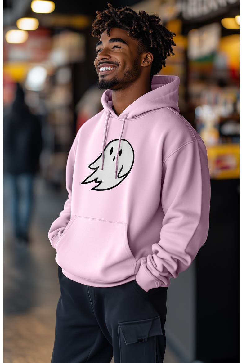 Giant Ghost Fleece Hoodie, Alternate, color, Light Pink