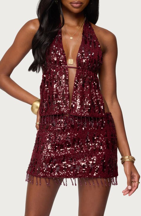 Dalis Fringe Sequin Halter Top