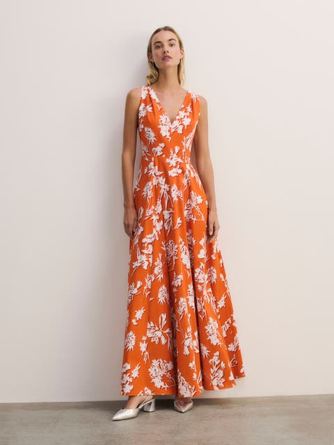 Maxi V-Neck Floral Fit Flare Dress