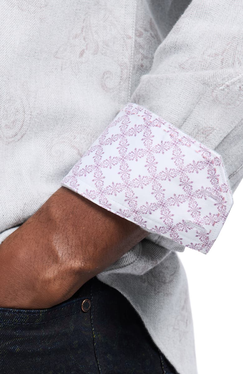 Robert Graham Knox Paisley Herringbone Cotton Button-Up Shirt, Alternate, color, Pink