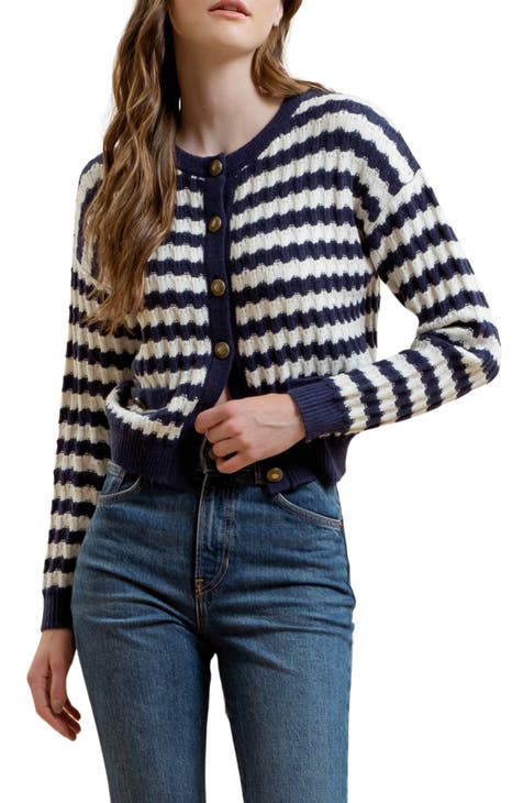 Stripe Textured Cardigan Sweater