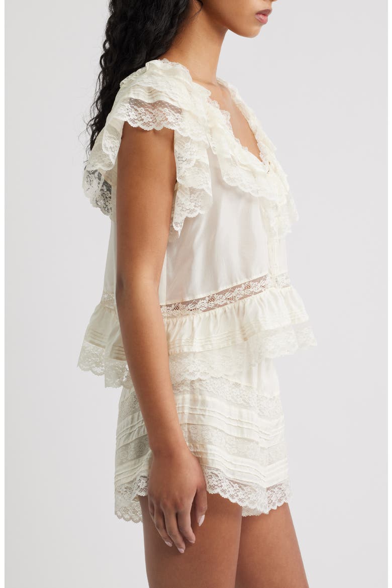 Persine Lace Trim Silk Top, Alternate, color, IVORY