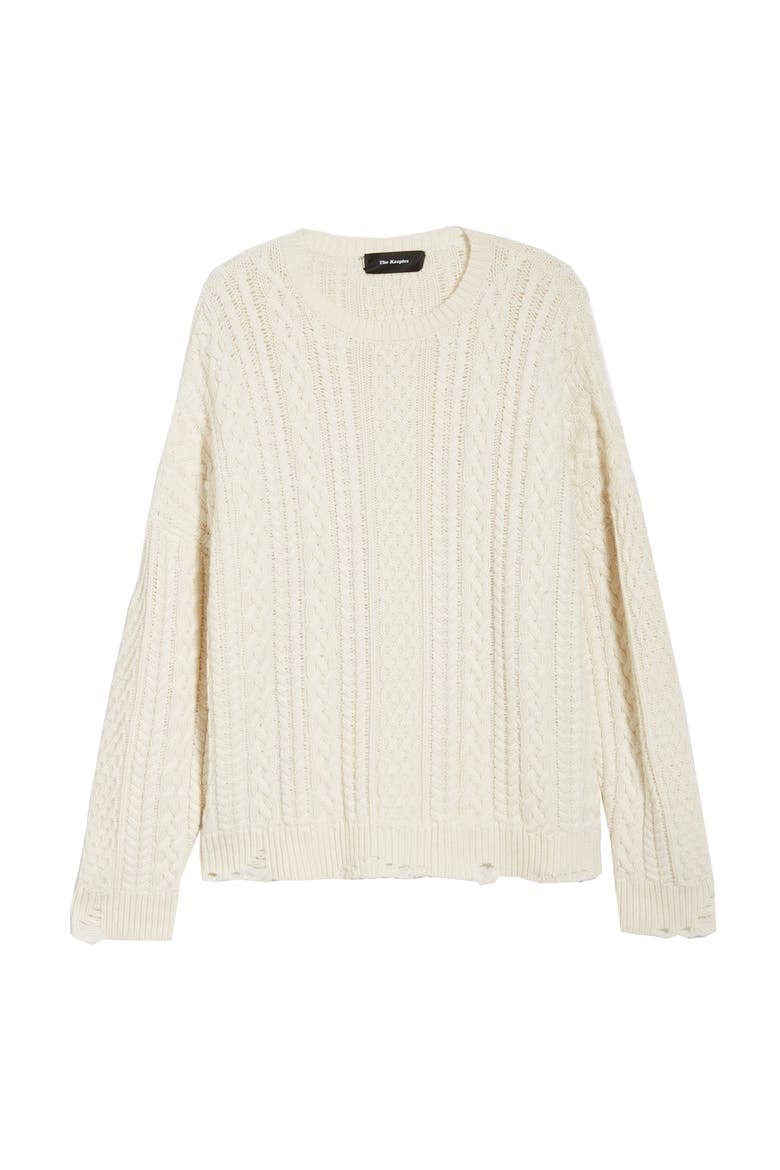 Oversize Distressed Wool Blend Sweater, Alternate, color, BEIGE/ WHITE