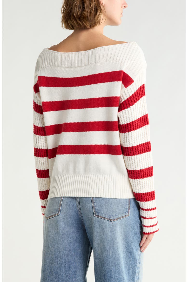 Thermal Stitch Boat Neck Sweater, Alternate, color, CREME/ RED