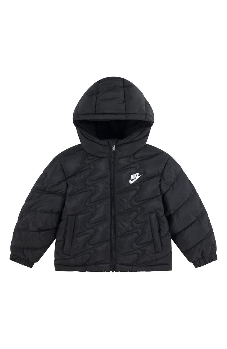 Nike Kids' Swoosh Quilted Hooded Puffer Jacket, Main, color, Black