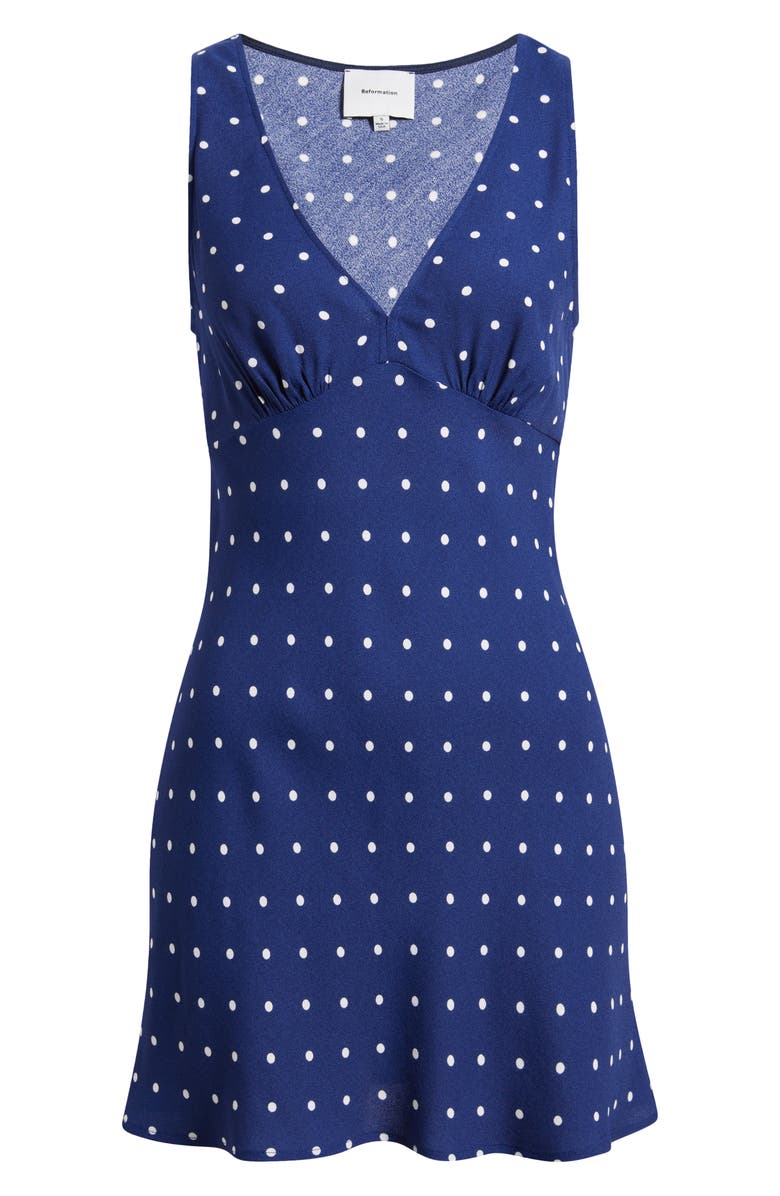 Reformation Calix Polka Dot Crepe Minidress, Alternate, color, Danube Dot
