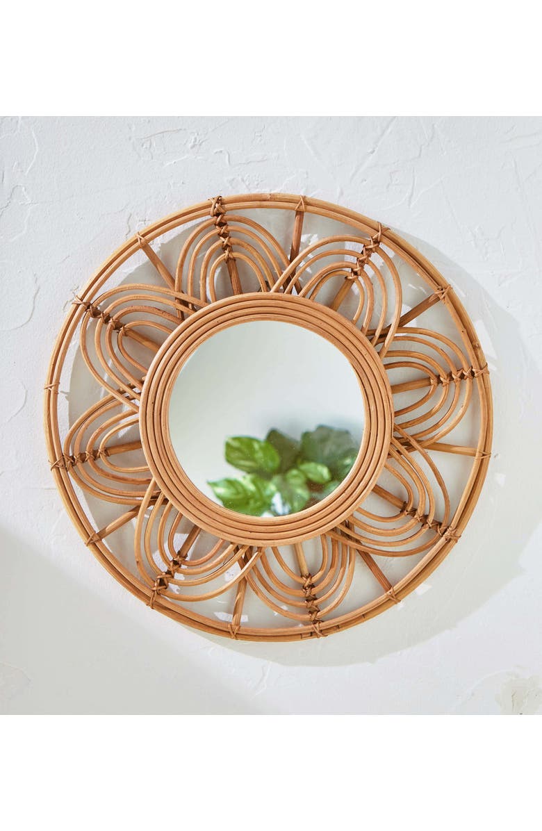 tag Petals Rattan Round Mirror - Decorative Natural Glass Design, Alternate, color, Beige