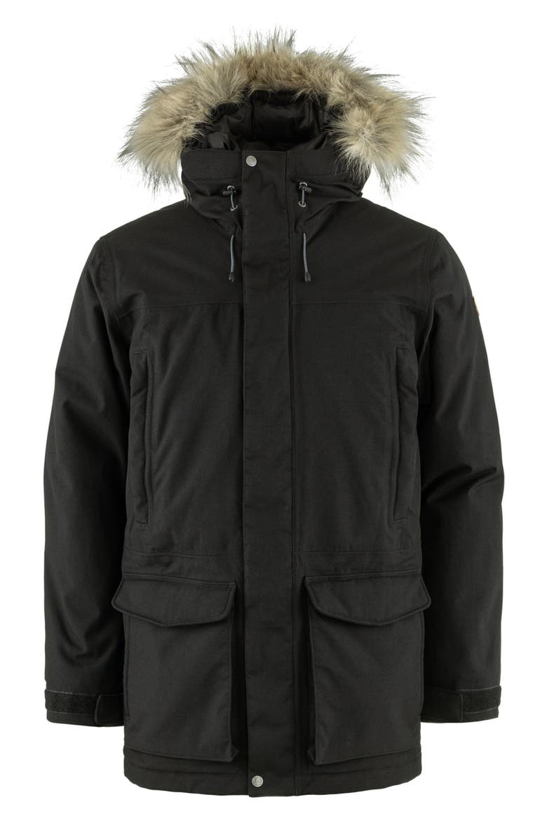 Nuuk Lite Waterproof Parka With Faux Fur Trim, Main, color, BLACK