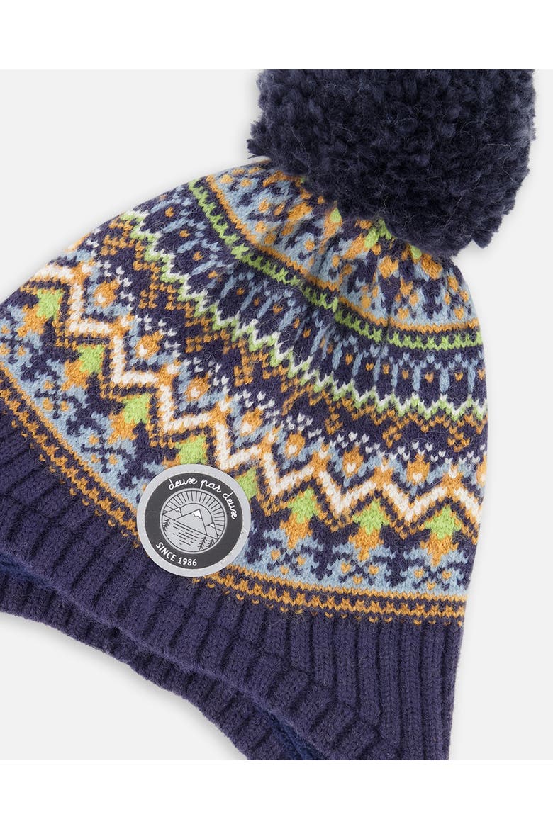 Lined Peruvian Knit Hat with Pompom, Alternate, color, Taupe and Navy
