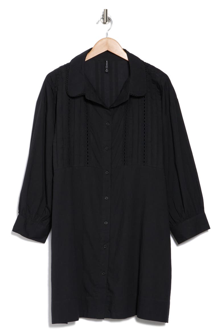 Lace Inset Button-Up Shirt, Alternate, color, BLACK